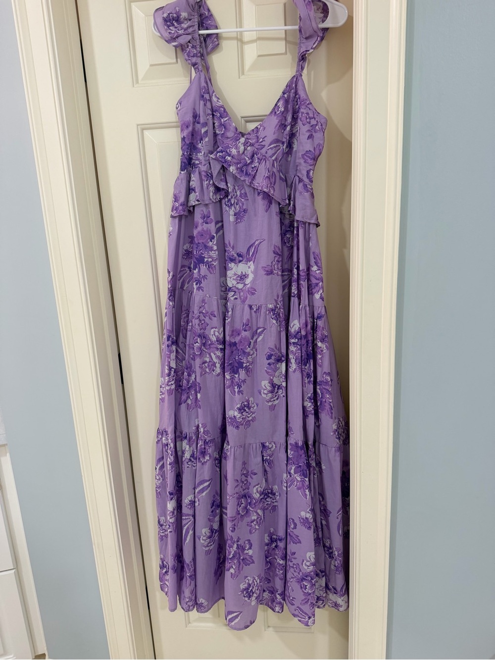 Flying Tomato Lavender Floral Ruffle Tiered Maxi Dress